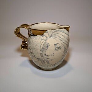 Mary Lou & Edward Higgins Gold Glaze Ceramic Art Pottery creamer 1978 Vintage